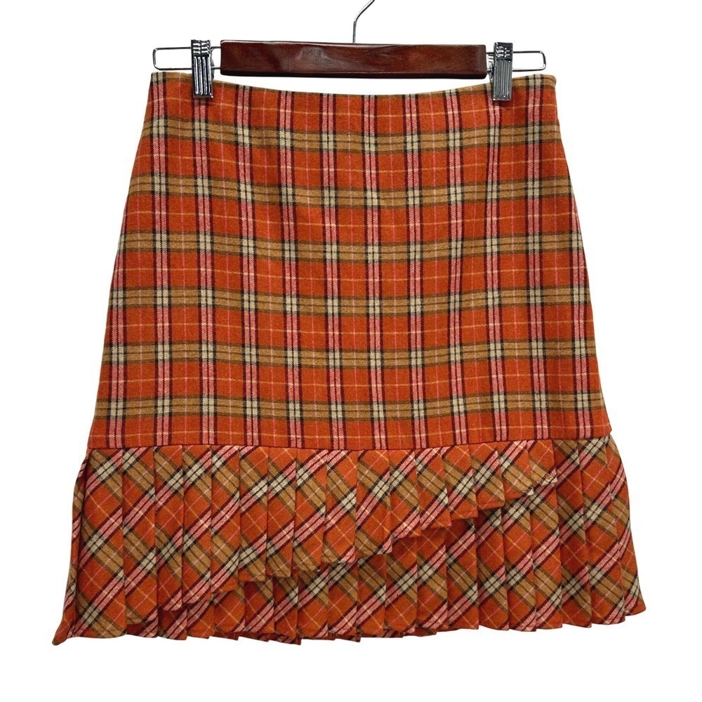 Ann Taylor LOFT Plaid Pleated Hem Mini Skirt Y2K Wool Blend Orange NWT Size 2 XS